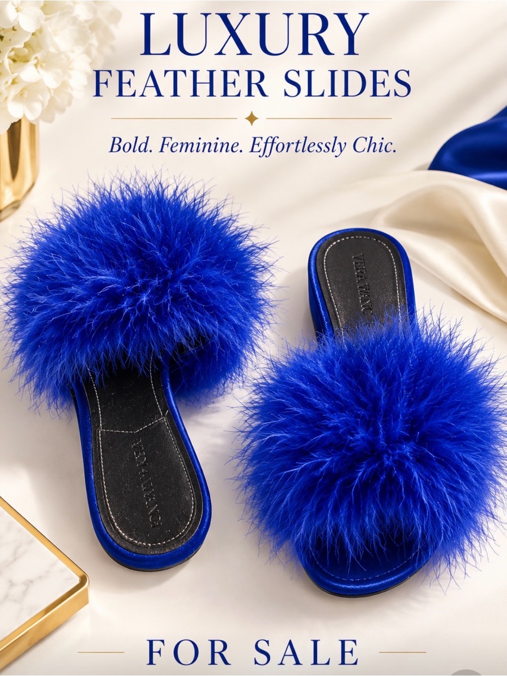 Kendall & Kylie Royal Blue Feather Slide Slippers